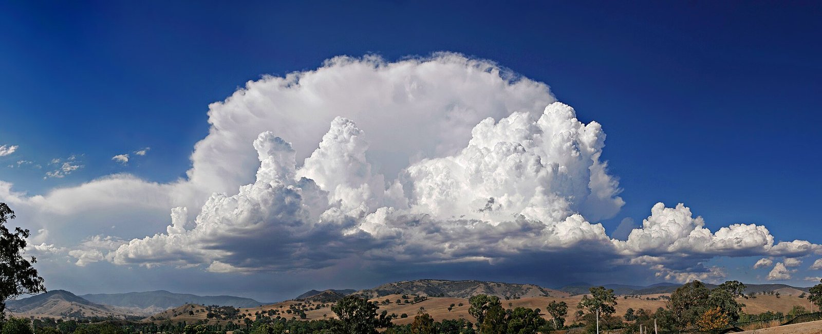 Cumulonimbus desenvolvido com grande torre vertical e topo em formato de bigorna.